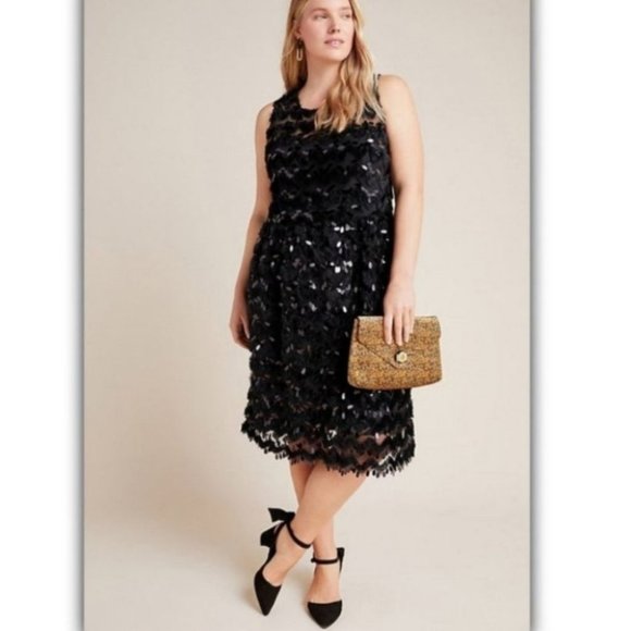 EUC Anthropologie Black Sequin Dress Sz. 16W - Picture 1 of 12